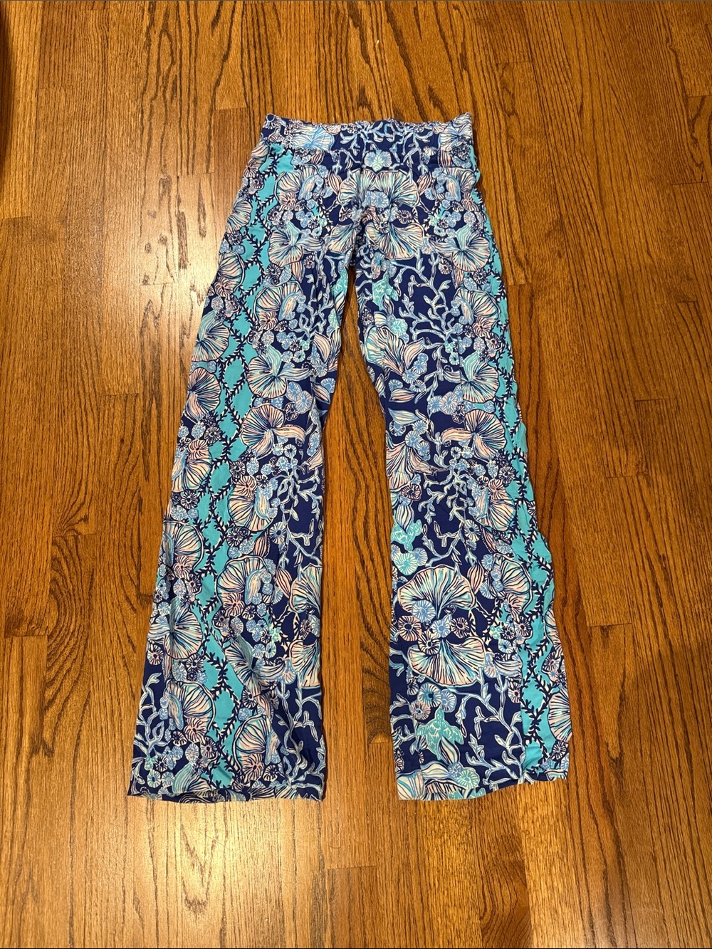 Lilly Pulitzer Navy & Aqua Floral Wide-Leg Pants